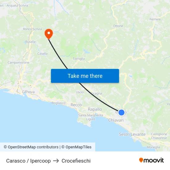 Carasco / Ipercoop to Crocefieschi map