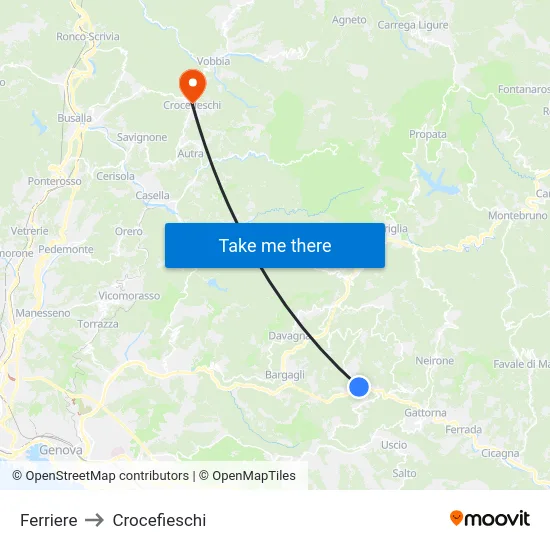 Ferriere to Crocefieschi map