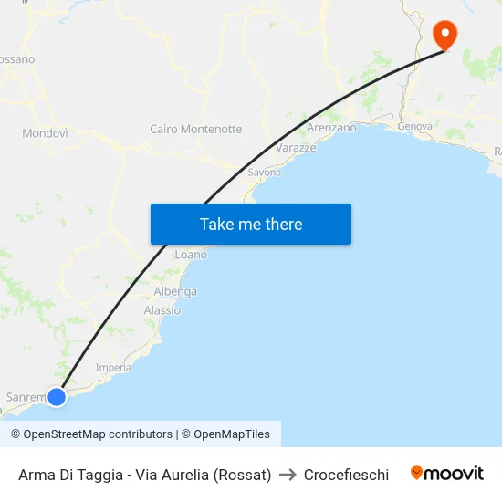 Arma Di Taggia - Via Aurelia (Rossat) to Crocefieschi map