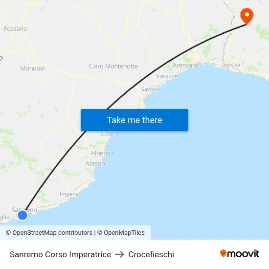 Sanremo Corso Imperatrice to Crocefieschi map