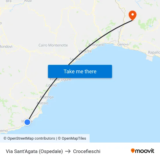 Via Sant'Agata (Ospedale) to Crocefieschi map