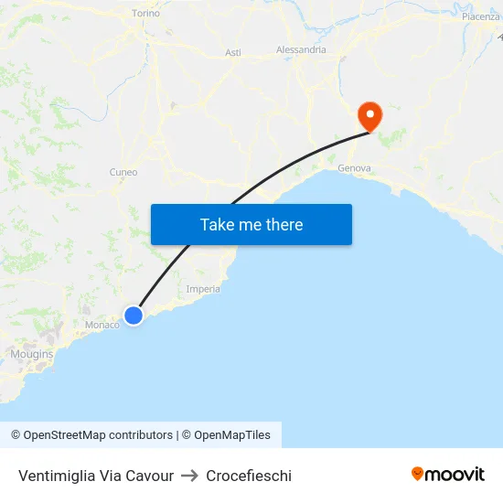 Ventimiglia Via Cavour to Crocefieschi map