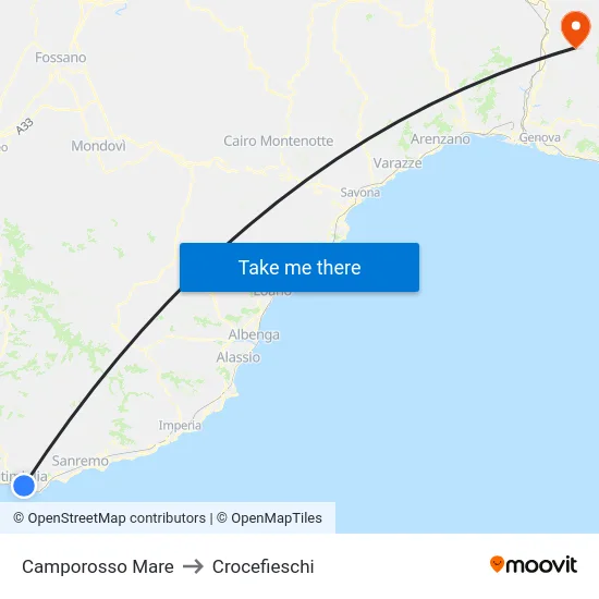 Camporosso Mare to Crocefieschi map
