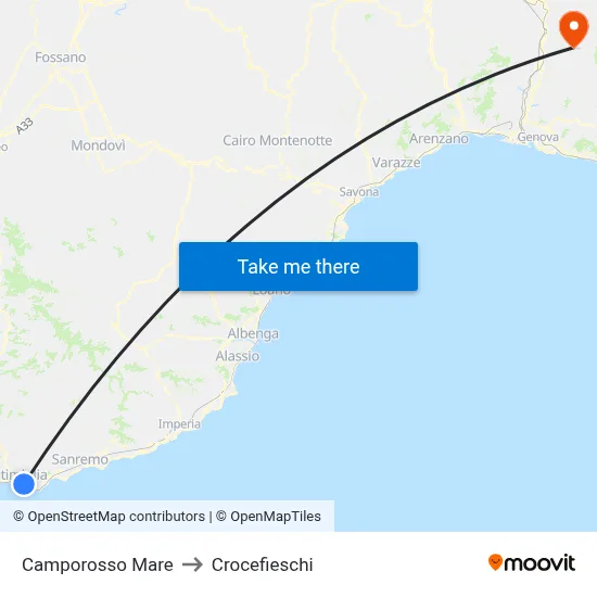 Camporosso Mare to Crocefieschi map