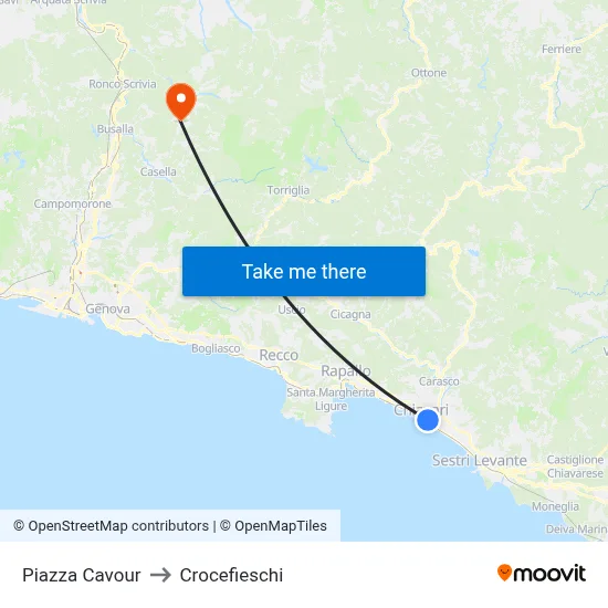 Piazza Cavour to Crocefieschi map