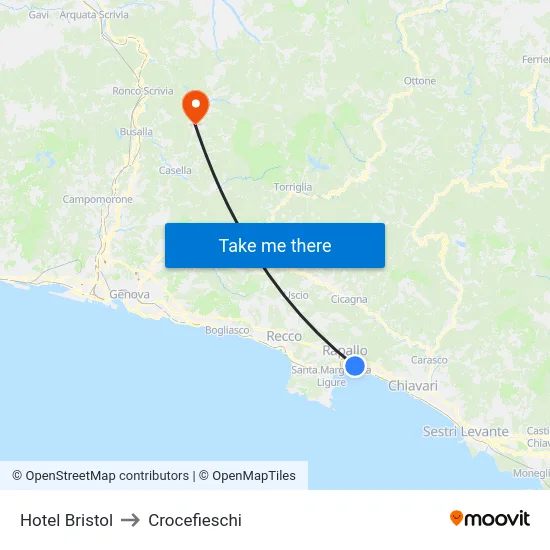 Hotel Bristol to Crocefieschi map