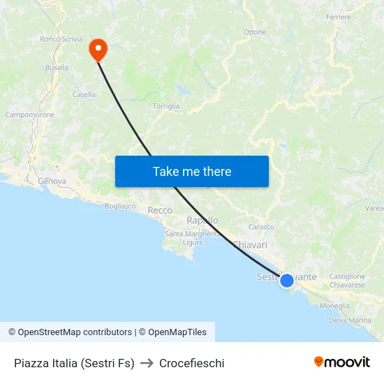 Piazza Italia (Sestri Fs) to Crocefieschi map