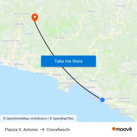 Piazza S.  Antonio to Crocefieschi map
