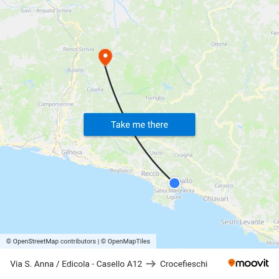 St. Anna Street / Newsstand - A12 Toll to Crocefieschi map