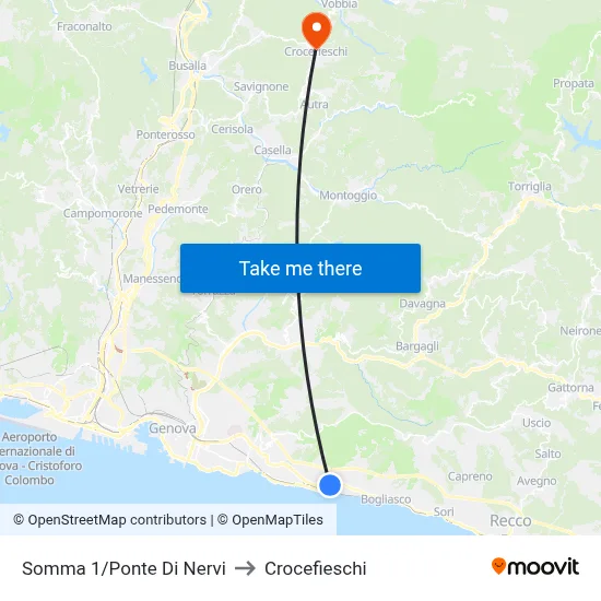 Somma 1/Ponte Di Nervi to Crocefieschi map