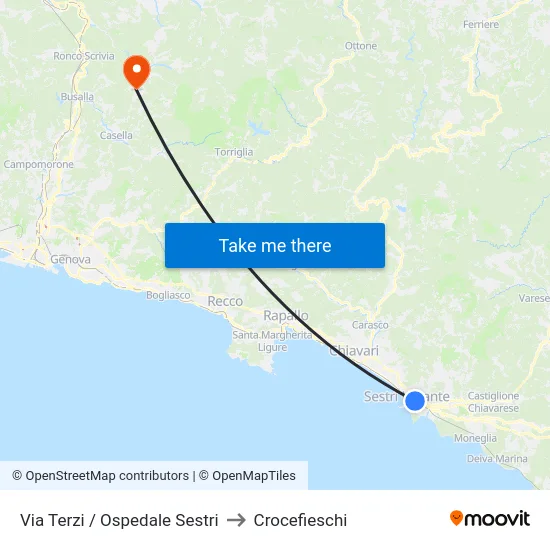 Via Terzi / Ospedale Sestri to Crocefieschi map