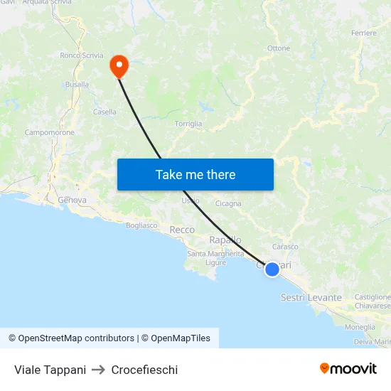 Viale Tappani to Crocefieschi map