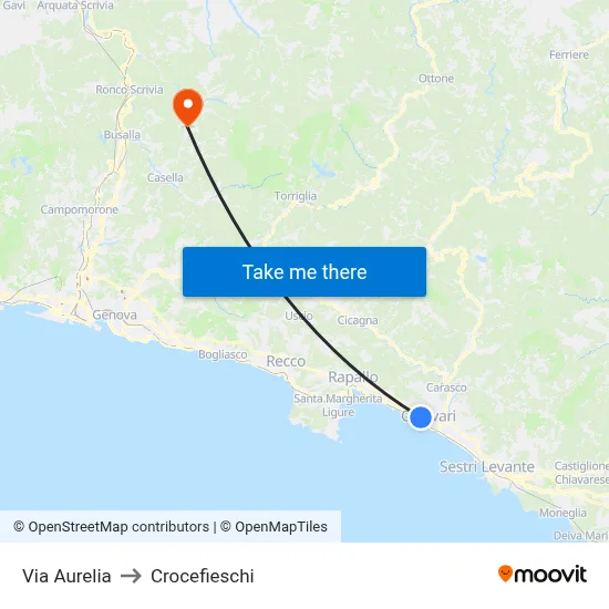 Via Aurelia to Crocefieschi map