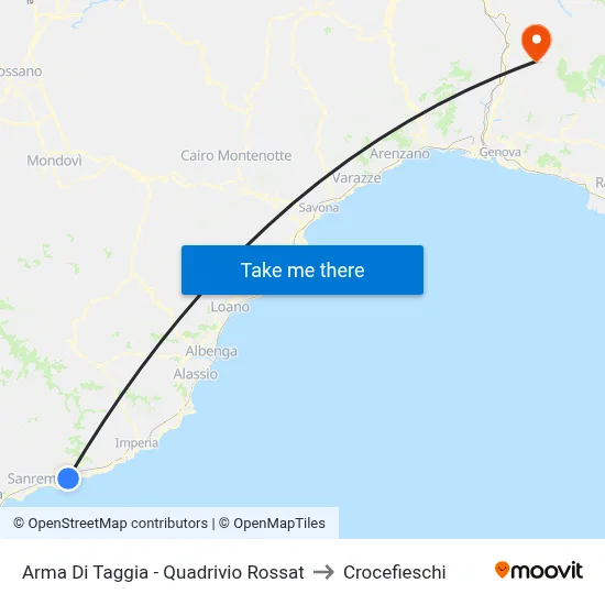 Arma Di Taggia - Quadrivio Rossat to Crocefieschi map