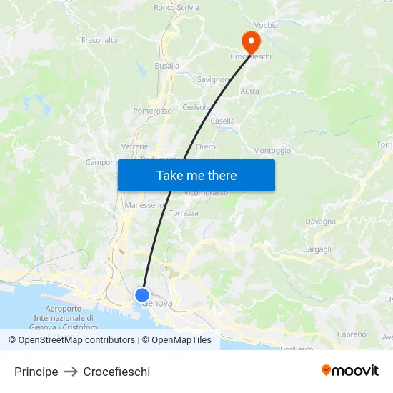 Principe to Crocefieschi map
