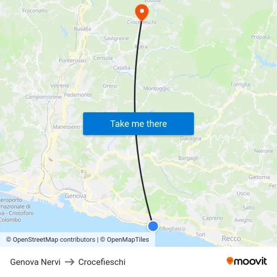 Genova Nervi to Crocefieschi map