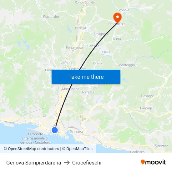 Genova Sampierdarena to Crocefieschi map
