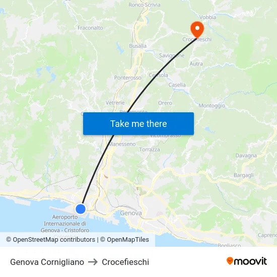 Genova Cornigliano to Crocefieschi map