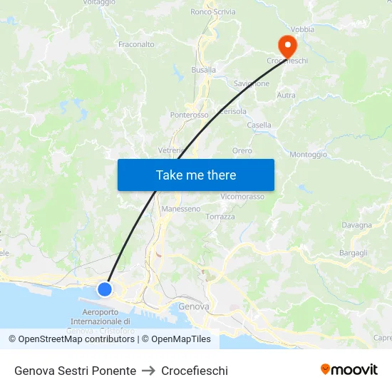 Genova Sestri Ponente to Crocefieschi map