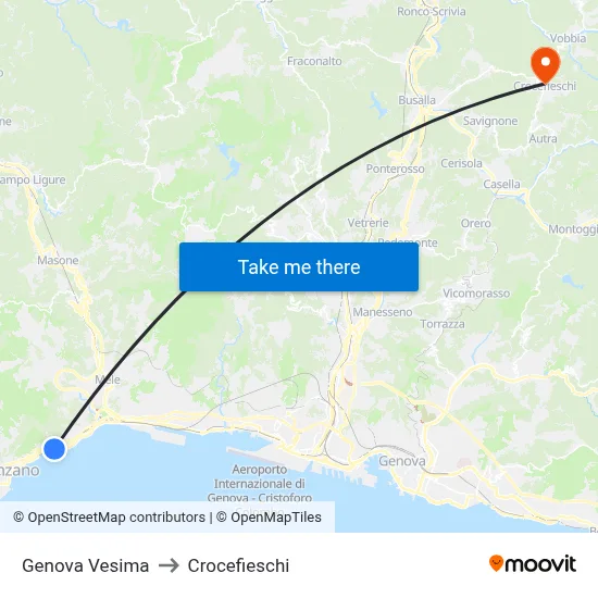 Genova Vesima to Crocefieschi map