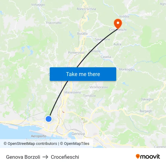 Genova Borzoli to Crocefieschi map