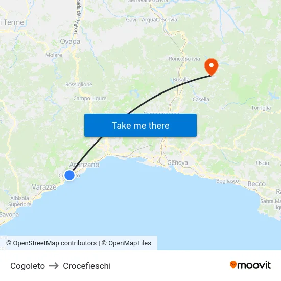 Cogoleto to Crocefieschi map