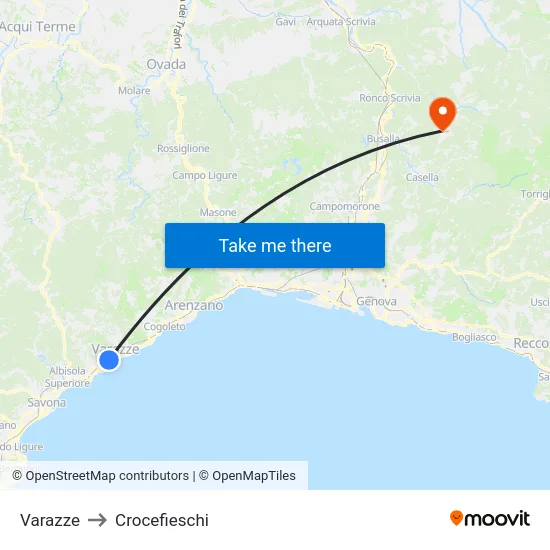 Varazze to Crocefieschi map