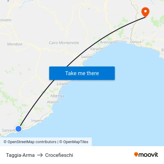 Taggia-Arma to Crocefieschi map