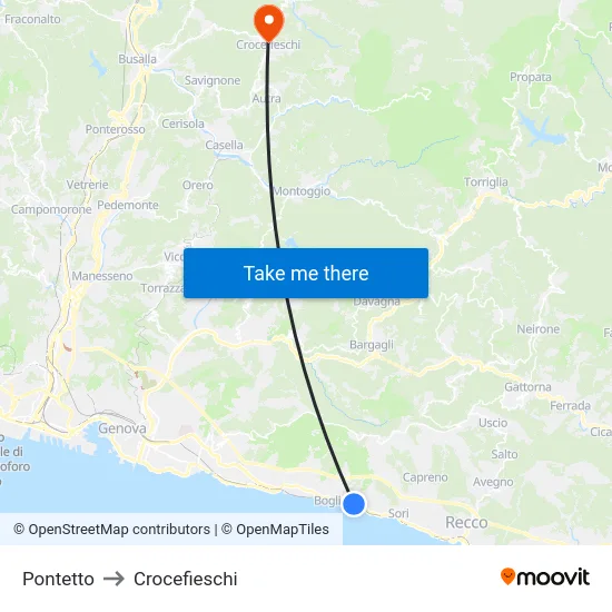 Pontetto to Crocefieschi map