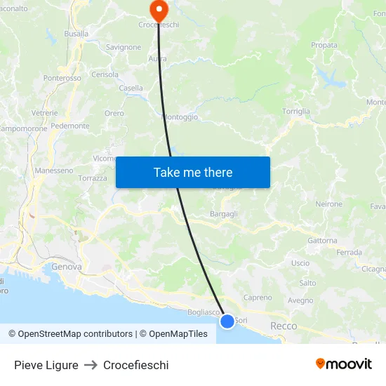 Pieve Ligure to Crocefieschi map