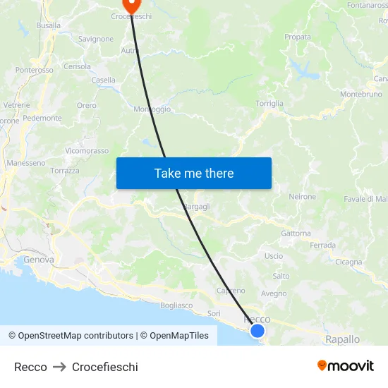 Recco to Crocefieschi map