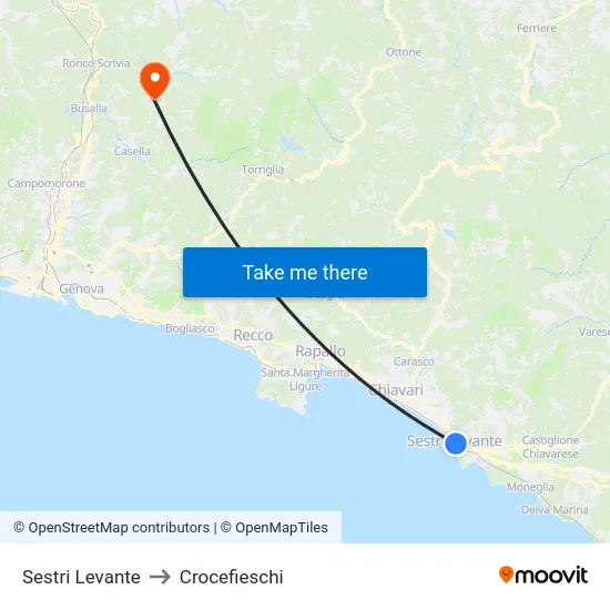 Sestri Levante to Crocefieschi map