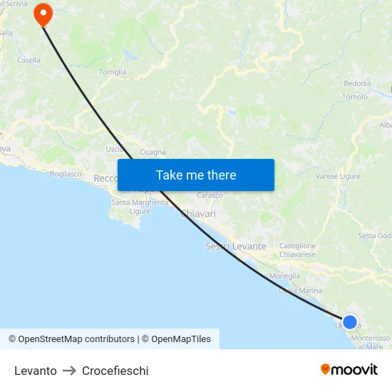 Levanto to Crocefieschi map