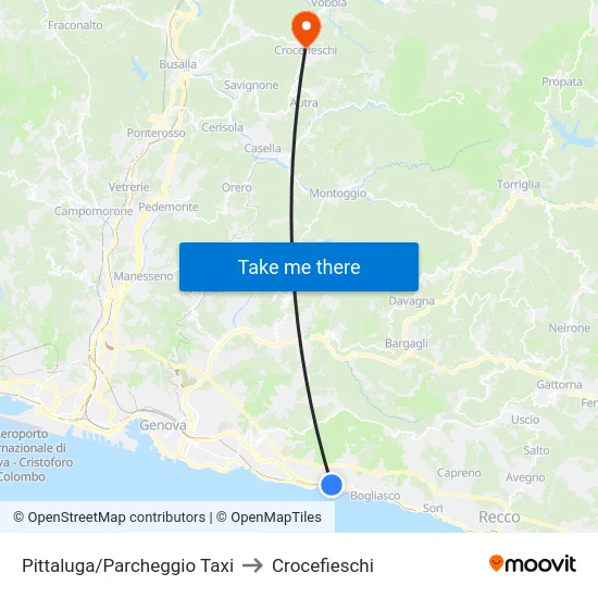 Pittaluga/Parcheggio Taxi to Crocefieschi map