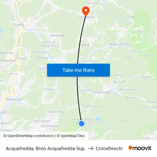 Acquafredda, Upper Acquafredda Junction to Crocefieschi map