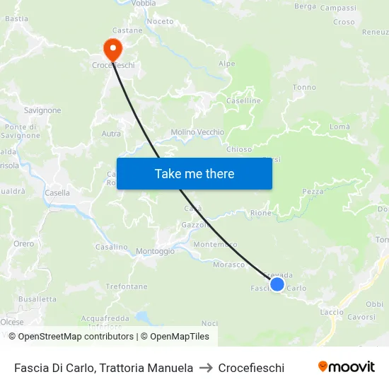 Fascia Di Carlo, Trattoria Manuela to Crocefieschi map