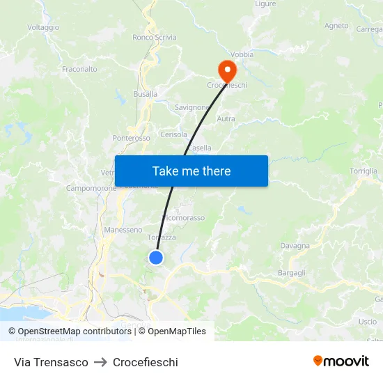 Via Trensasco to Crocefieschi map