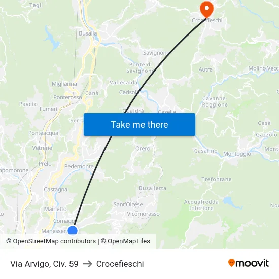 Via Arvigo, Civ. 59 to Crocefieschi map