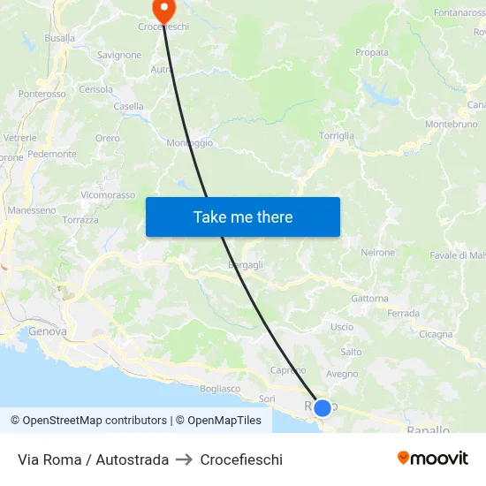 Via Roma / Highway to Crocefieschi map