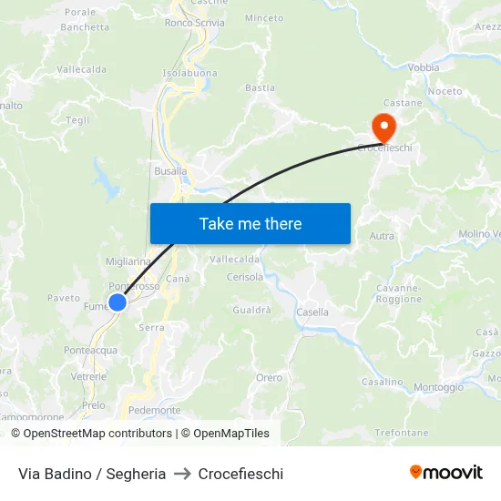 Via Badino / Sawmill to Crocefieschi map