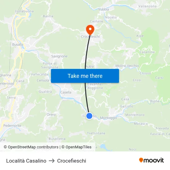 Località Casalino to Crocefieschi map