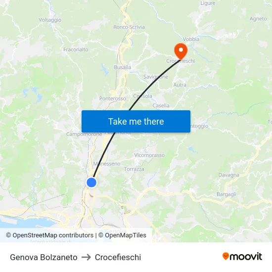 Genova Bolzaneto to Crocefieschi map