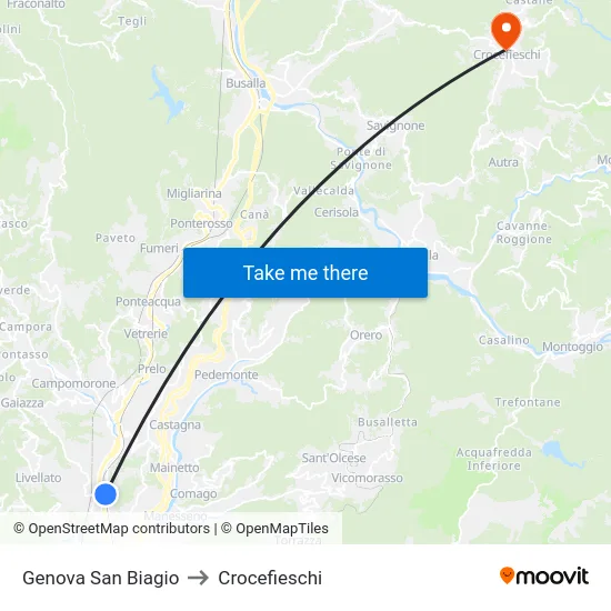 Genova San Biagio to Crocefieschi map