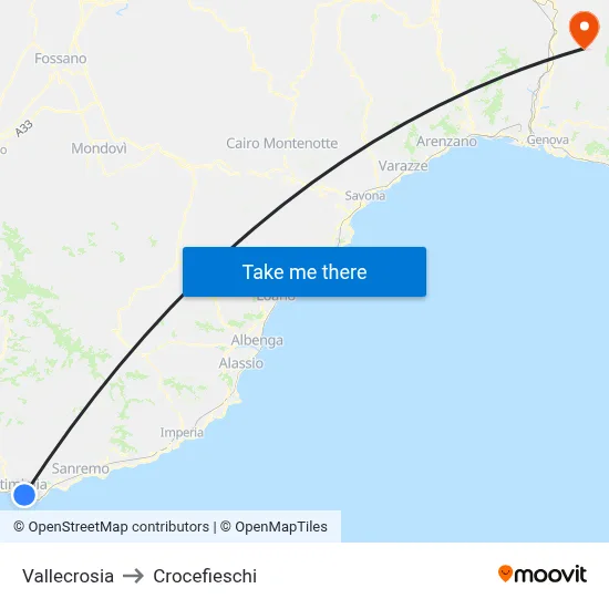 Vallecrosia to Crocefieschi map