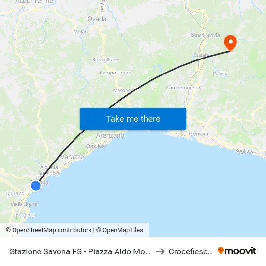 Stazione Savona FS - Piazza Aldo Moro to Crocefieschi map