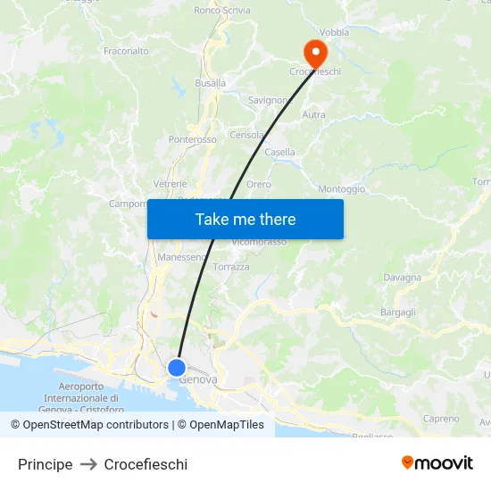 Principe to Crocefieschi map