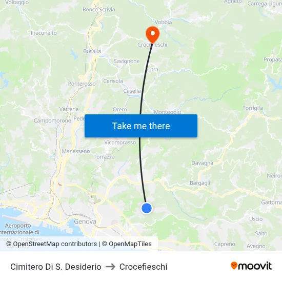 S. Desiderio Cemetery to Crocefieschi map