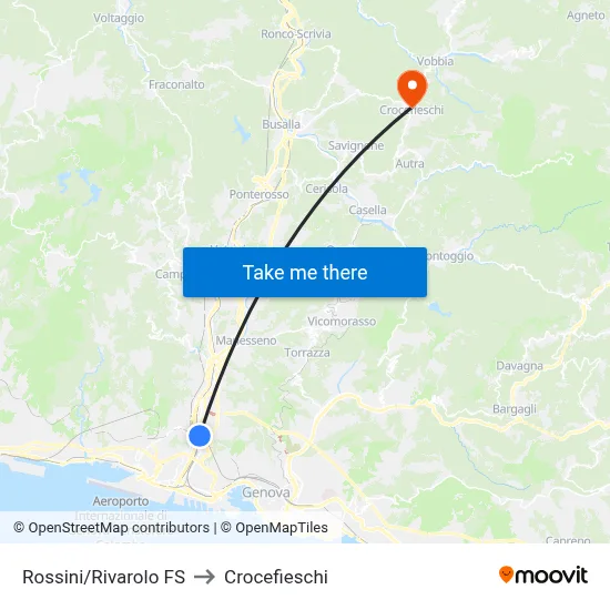Rossini/Rivarolo Railway Station to Crocefieschi map
