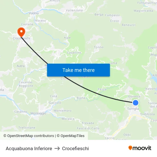 Acquabuona Inferiore to Crocefieschi map