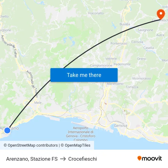 Arenzano, Stazione FS to Crocefieschi map